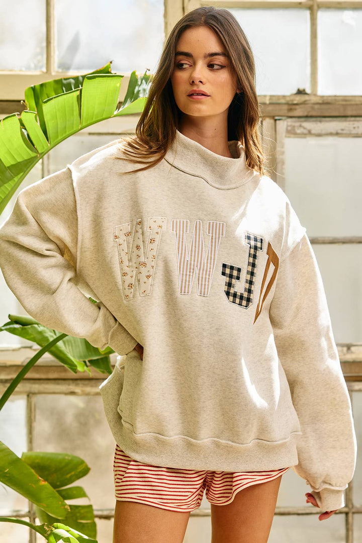 IT2594E-WWJD1 | WWJD Embroidered Mock-neck Sweatshirt - Baycreek & Co