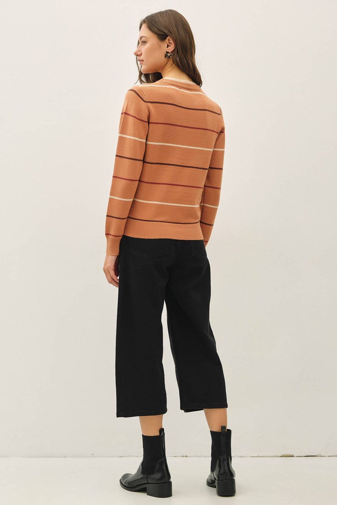 DOUBLE LAYERED LOOK  STRIPE SWEATER TOP : TERRACOTTA / M - Baycreek & Co
