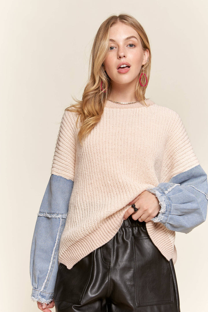 Denim Contrast Knit Sweater