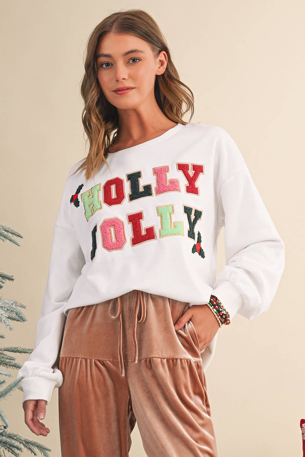 Holly Jolly Embroidered Sweatshirt