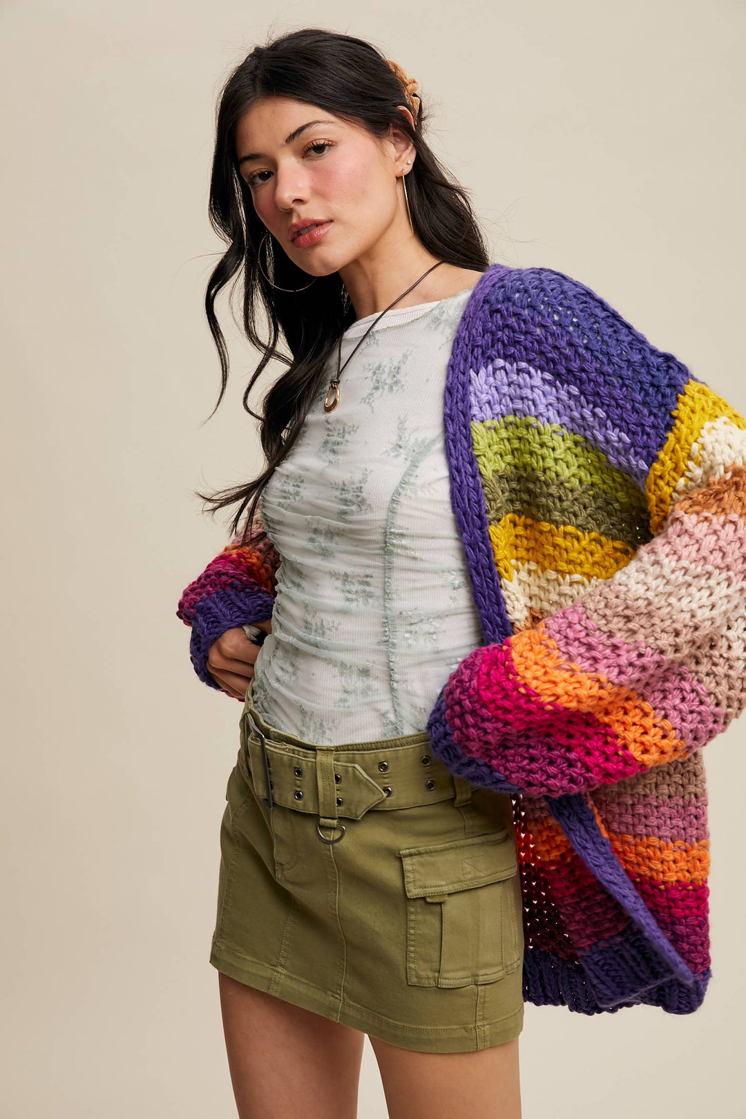 Rainbow Hand-Crochet Open Cardigan LSW0620 - Baycreek & Co
