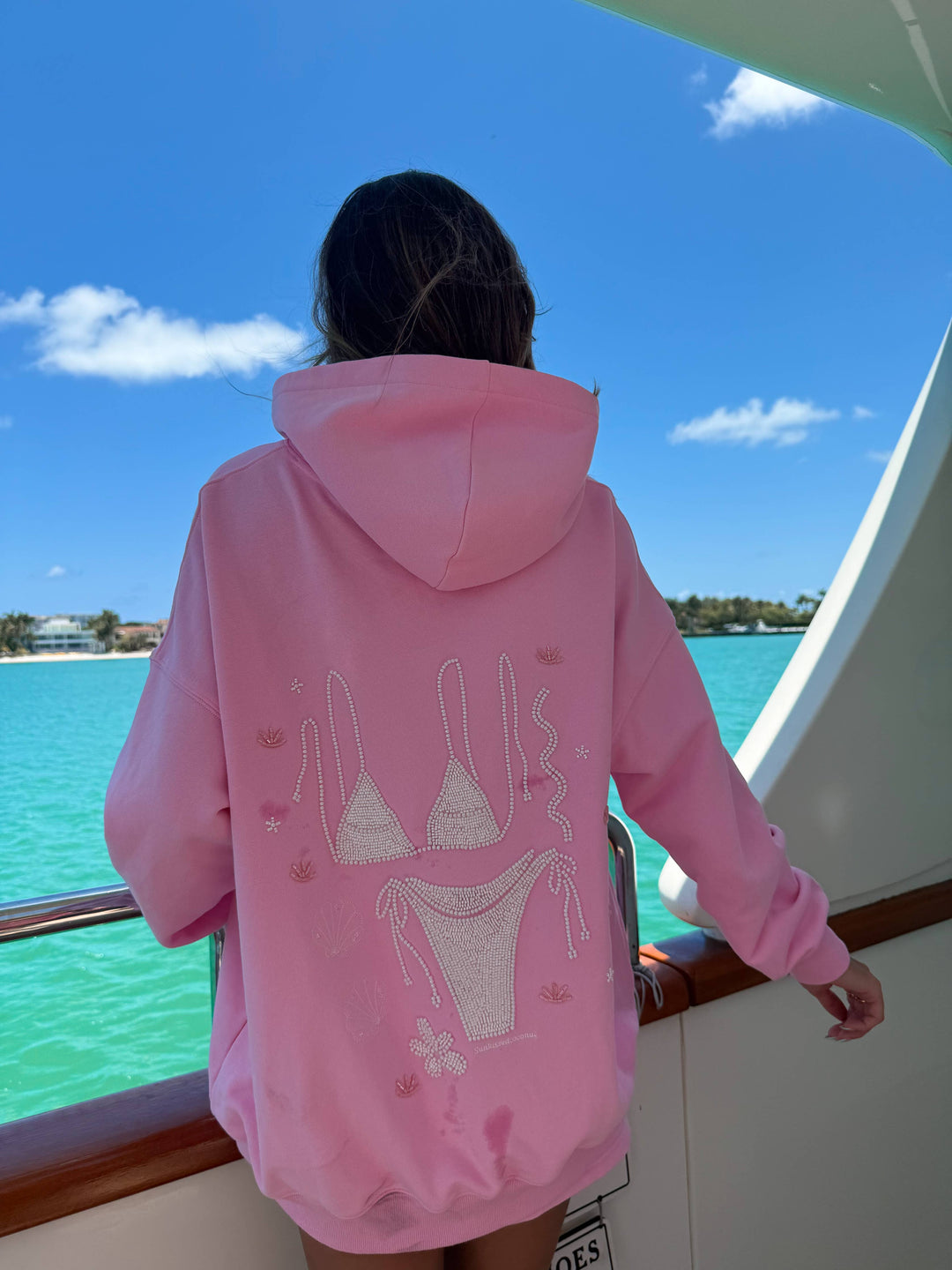 Lottie Pink Bikini Beaded Ocean Hoodie 100% Cotton - Baycreek & Co