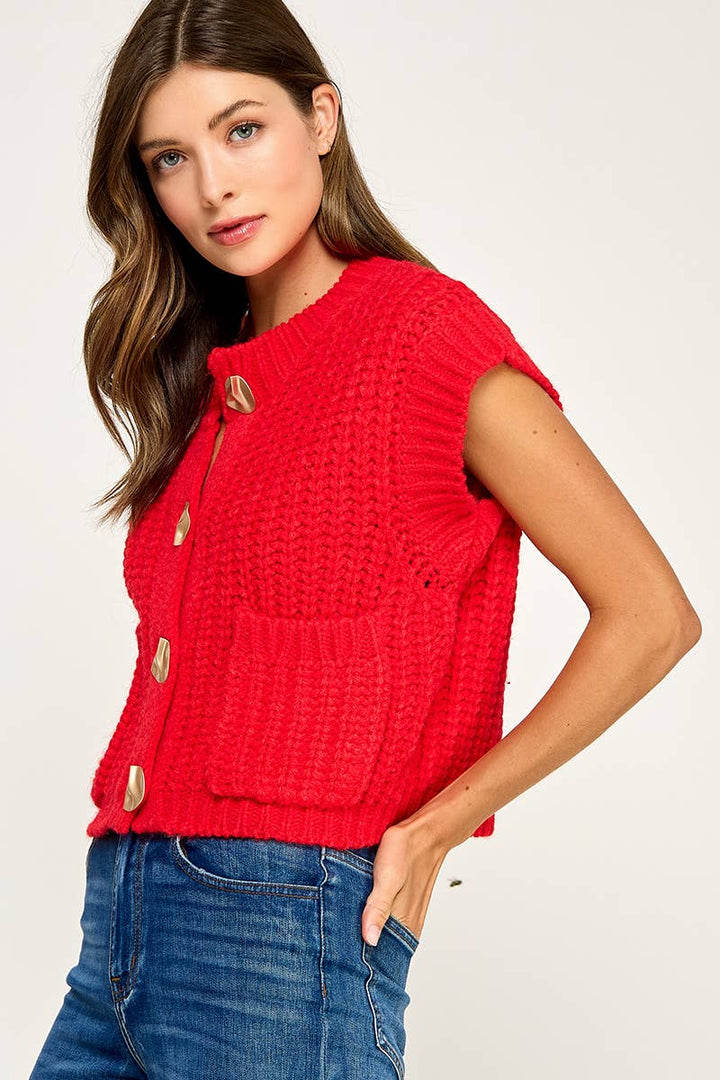Scarlet Knit Button Vest