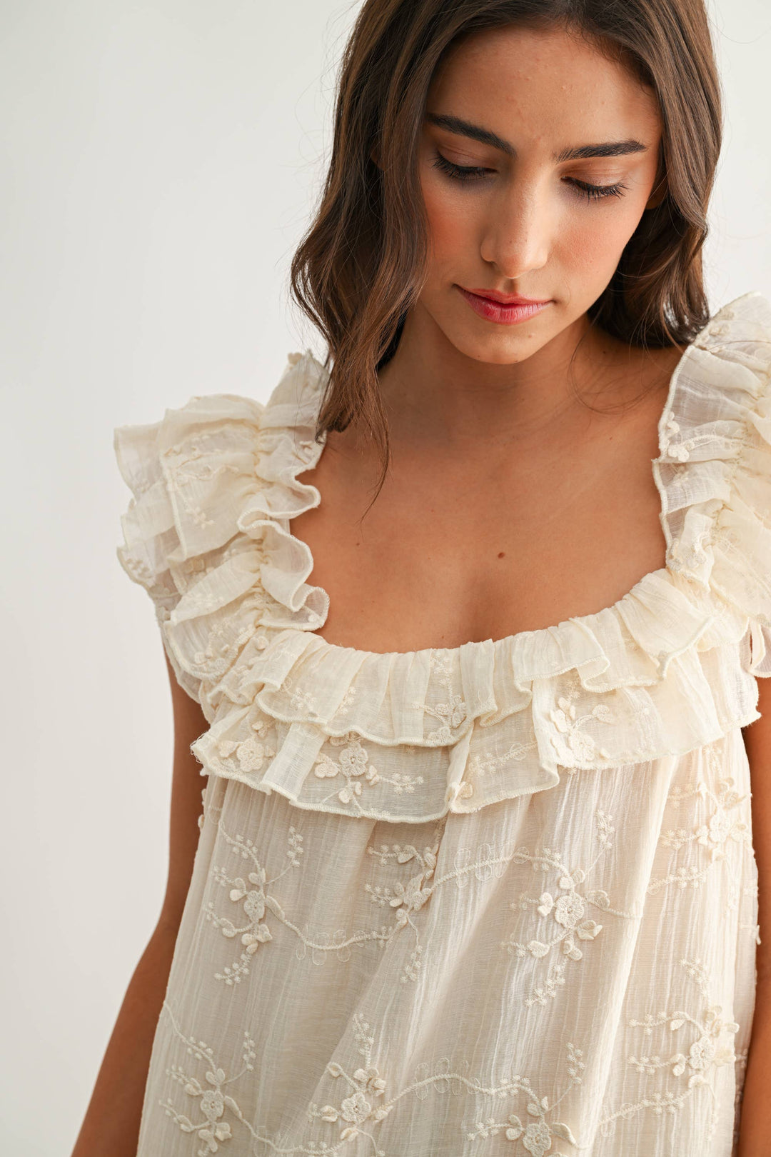 Ruffled Embroider Tiered Dress - Baycreek & Co