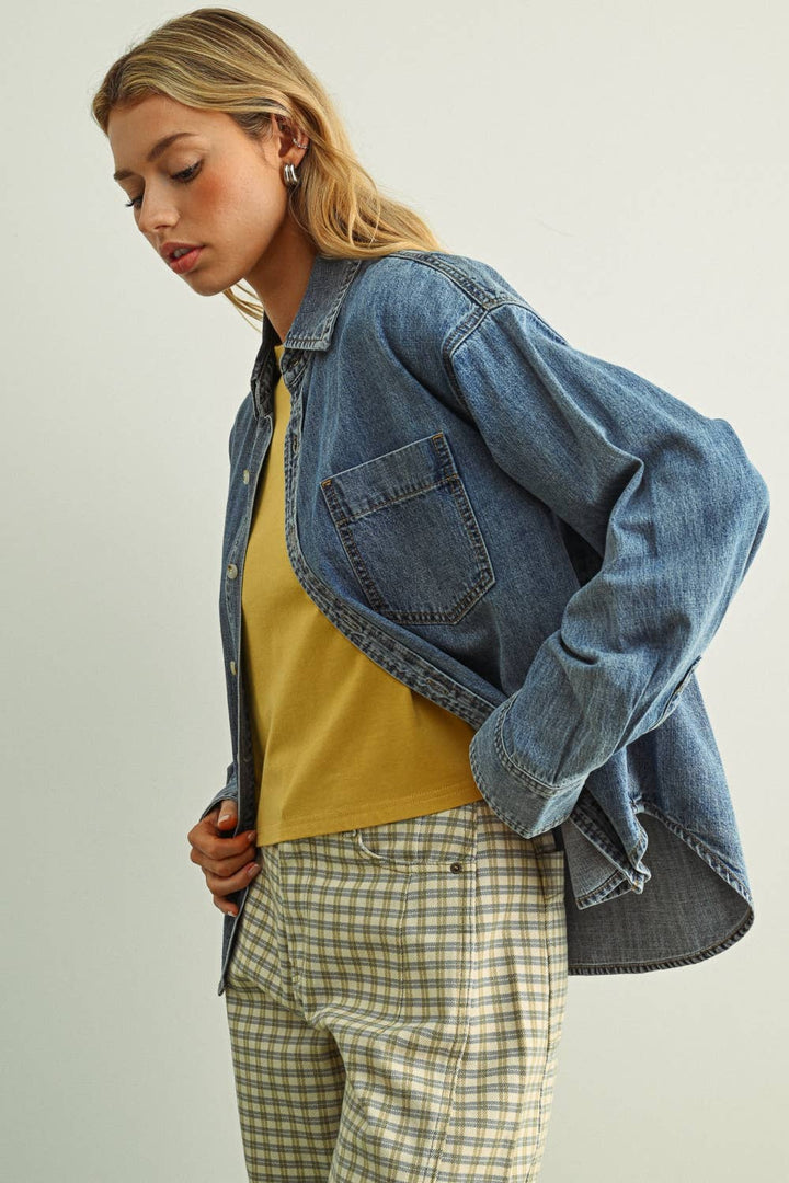 T6249   WASHED DENIM BUTTON DOWN SHIRTS - Baycreek & Co