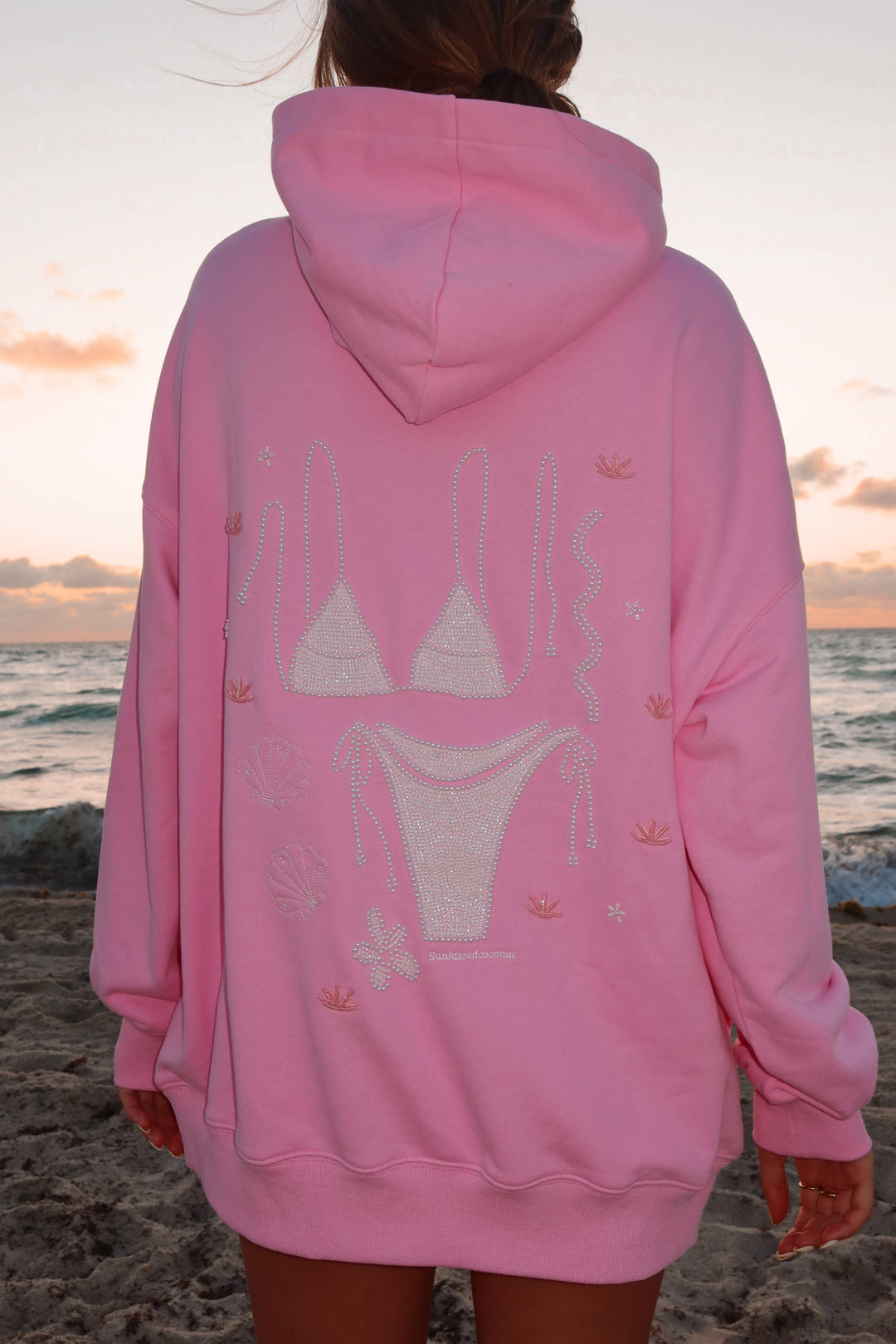 Lottie Pink Bikini Beaded Ocean Hoodie 100% Cotton - Baycreek & Co