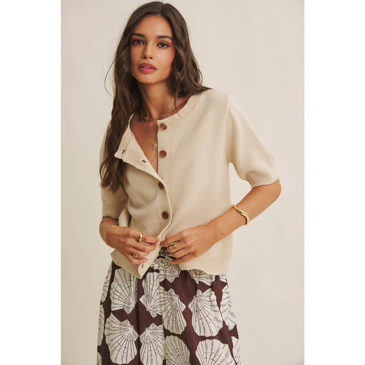 WEEKEND COFFEE COTTON KNIT CARDIGAN IN MINIMAL SILHOUETTE - Baycreek & Co