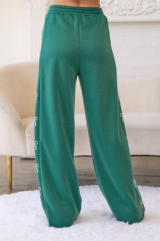 Ribbon Bow Wide Leg Fleece Pants-Plus