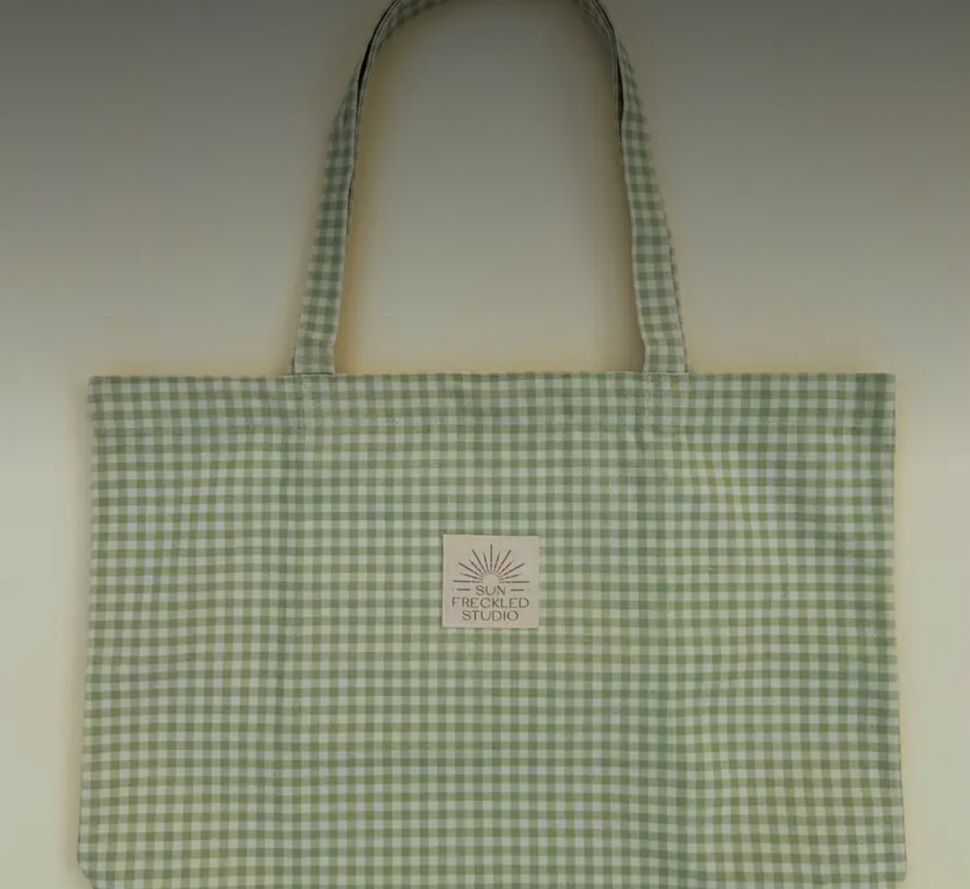 Sage Gingham Tote Bag