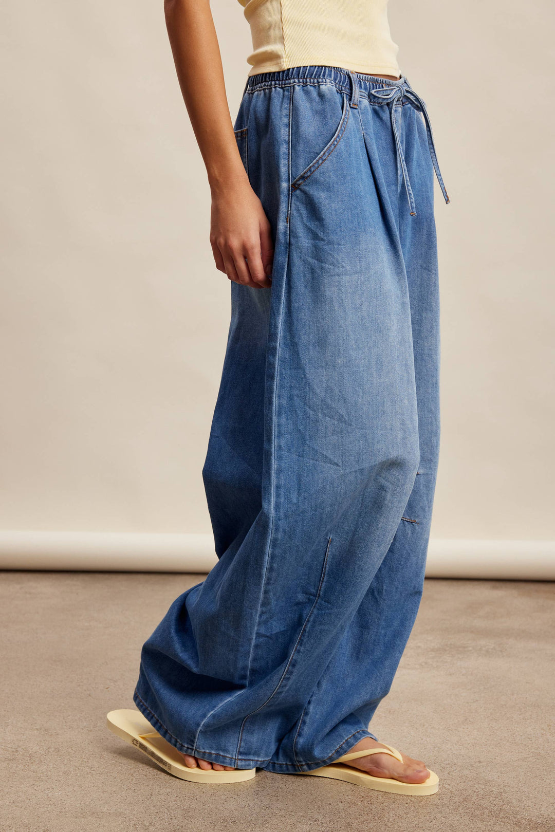 Drawstring Wide-Leg Denim Pants LP0278 - Baycreek & Co