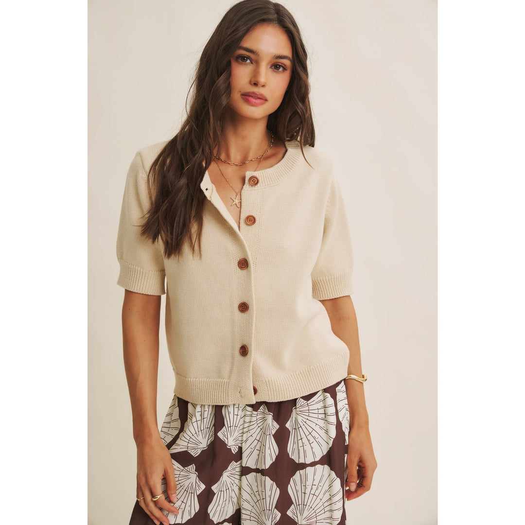 WEEKEND COFFEE COTTON KNIT CARDIGAN IN MINIMAL SILHOUETTE - Baycreek & Co