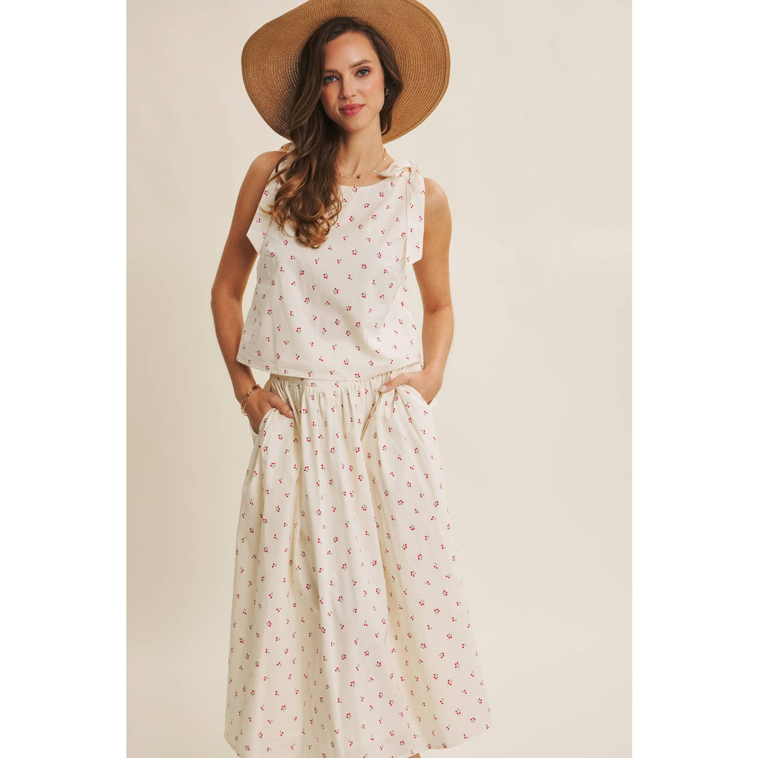 Cotton Cherry Midi Skirt