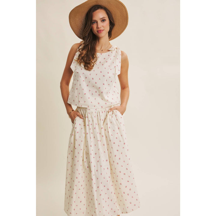 Cotton Cherry Midi Skirt