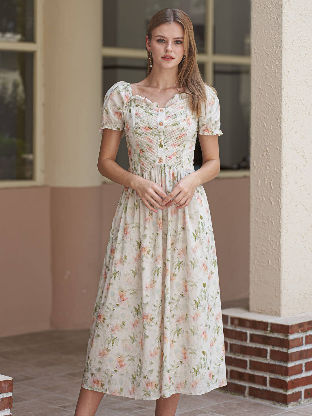 Floral Ruched Puff Sleeve Dress