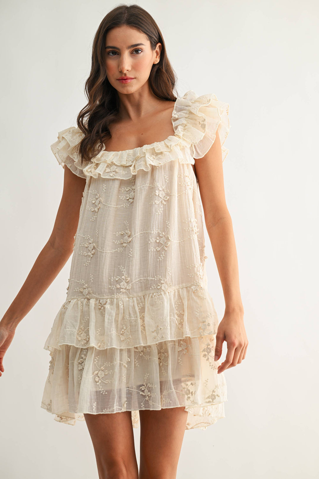 Ruffled Embroider Tiered Dress - Baycreek & Co