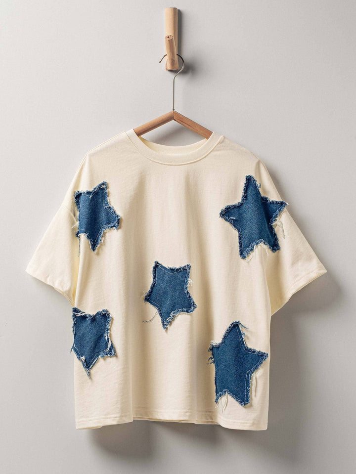 Distressed Denim Star Appliqué Cotton Tee - Baycreek & Co