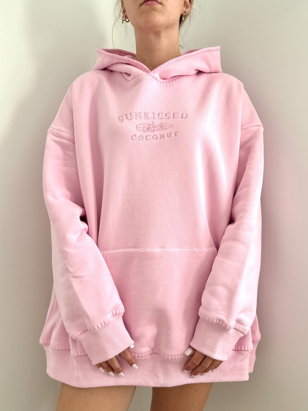 Light Pastel Magenta Stitched Sunkissedcoconut Logo Hoodie 100% Cotton - Baycreek & Co
