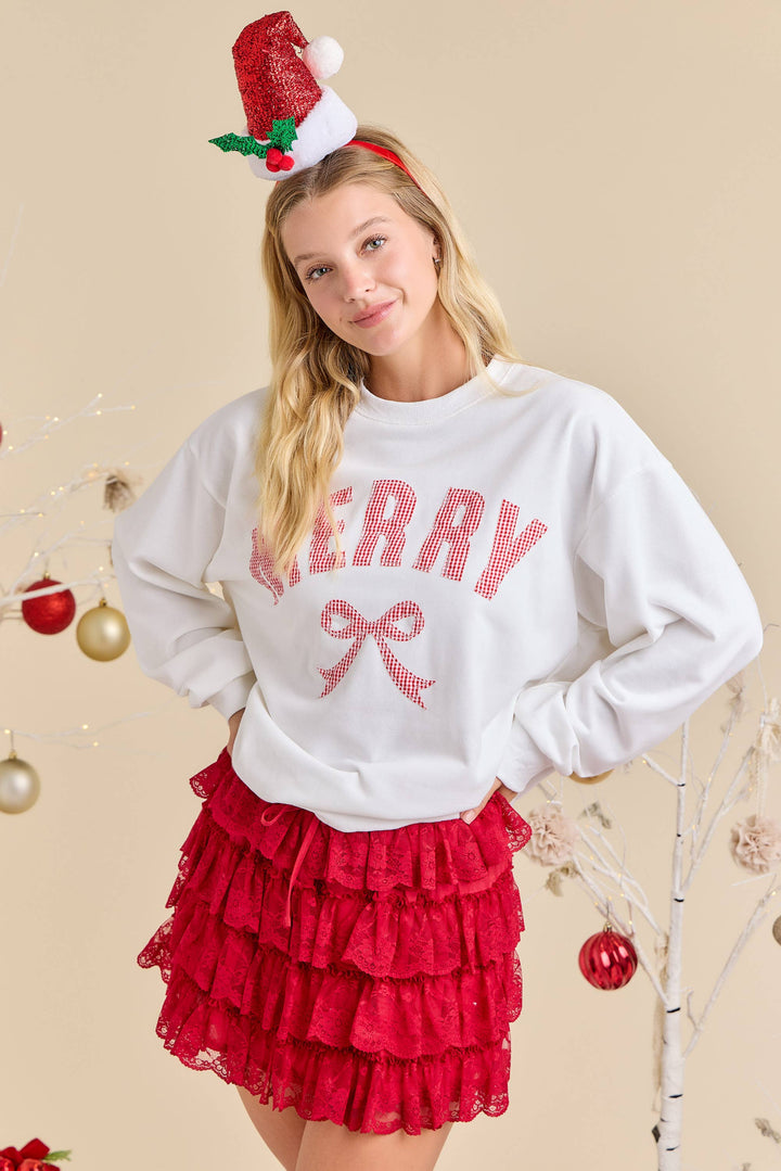 Festive Bow Embroidered Sweatshirt