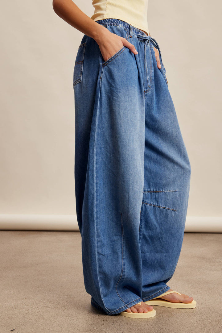 Drawstring Wide-Leg Denim Pants LP0278 - Baycreek & Co