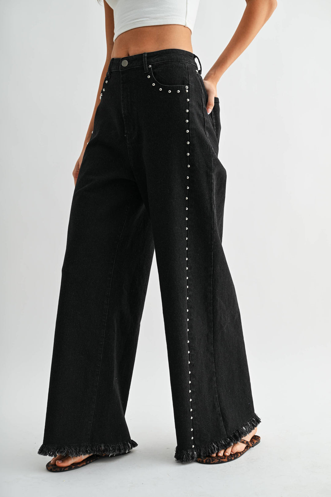 Black Wide-Leg Stud Pants - Baycreek & Co