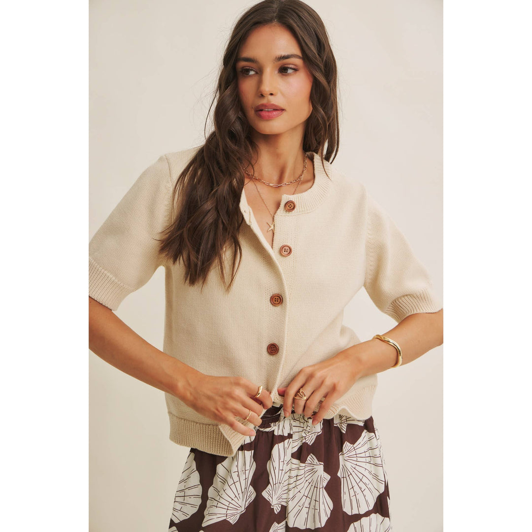 WEEKEND COFFEE COTTON KNIT CARDIGAN IN MINIMAL SILHOUETTE - Baycreek & Co