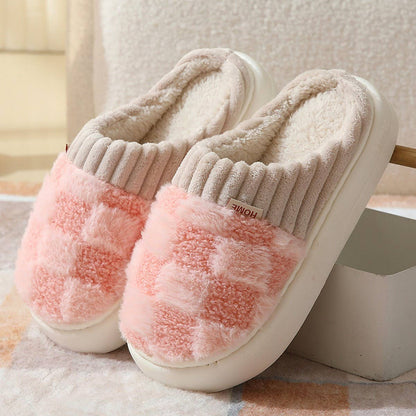 CHECKERED FUZZY WARMIES SLIPPERS- Pink