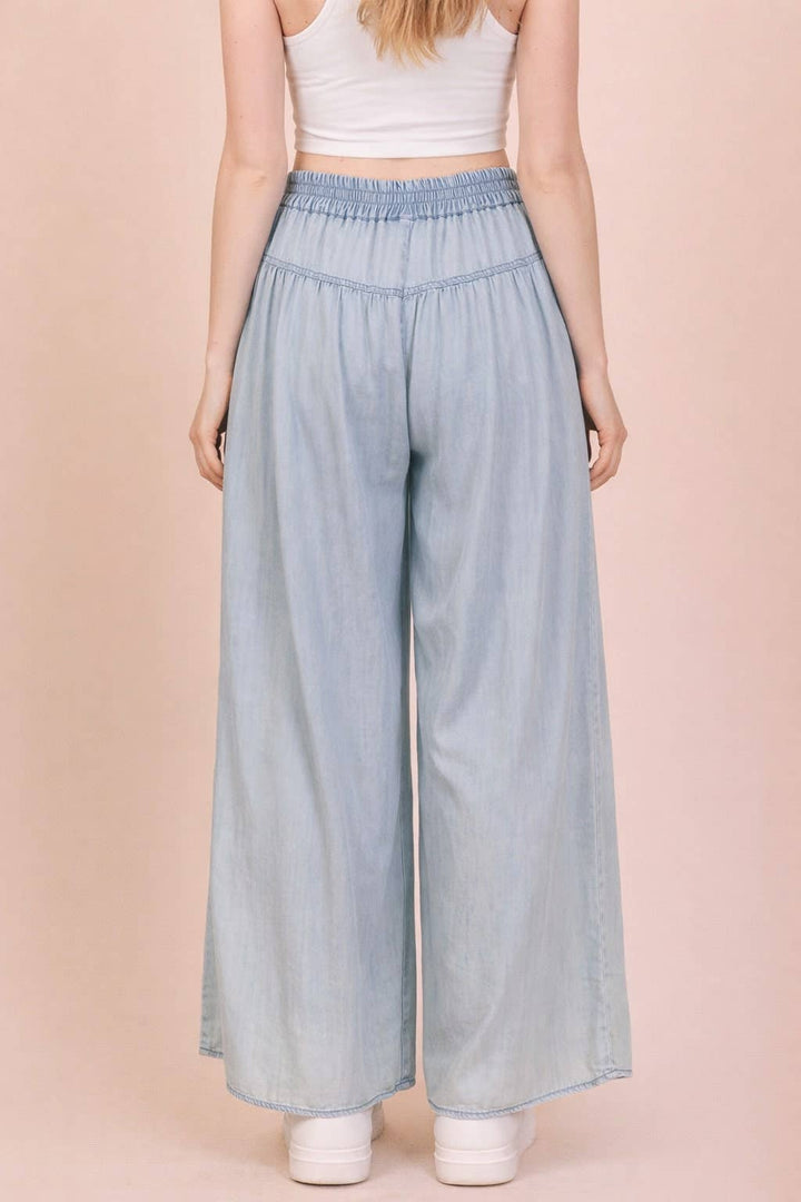 NP70935-Mineral Washed Chambray Wide Pants - Baycreek & Co