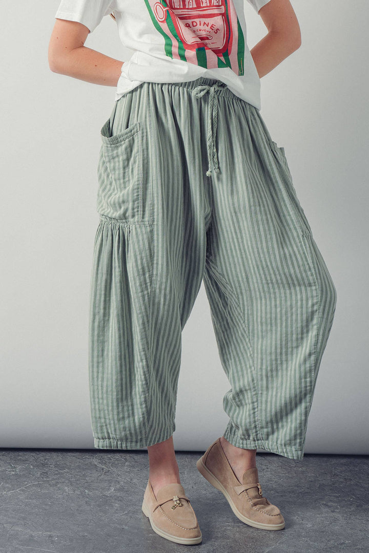 Striped Cotton Drawstring Harem Pants - Baycreek & Co