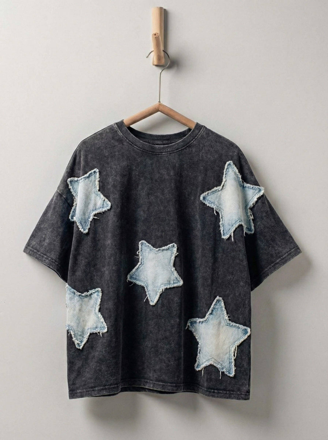 Distressed Denim Star Appliqué Cotton Tee - Baycreek & Co