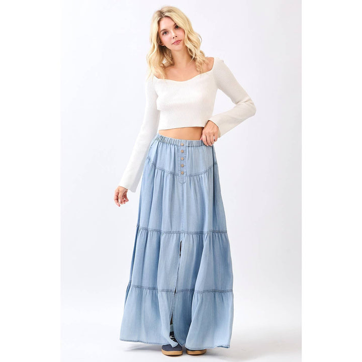 Chambray Front Button Skirt