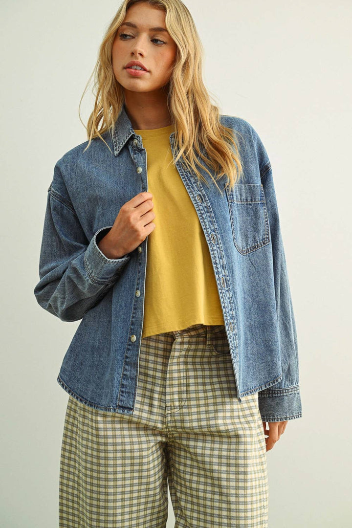 T6249   WASHED DENIM BUTTON DOWN SHIRTS - Baycreek & Co