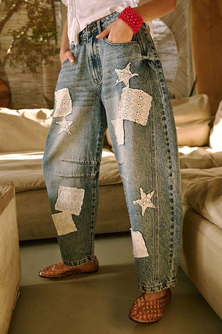 PATCHWORK BARREL JEANS - Baycreek & Co