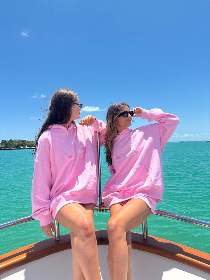 Lottie Pink Bikini Beaded Ocean Hoodie 100% Cotton - Baycreek & Co