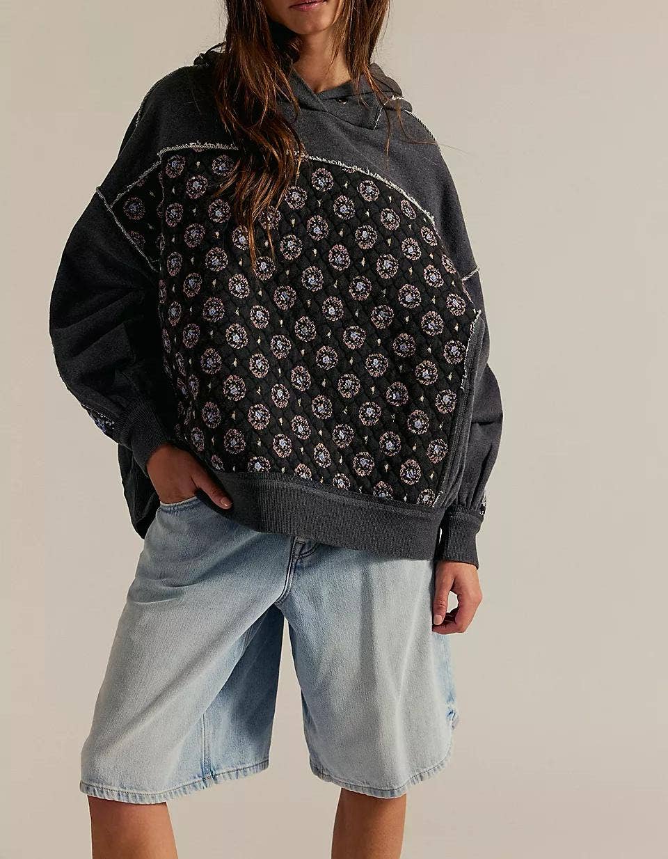 Quilted Floral Patchwork Hoodie Sweatshirt - Baycreek & Co