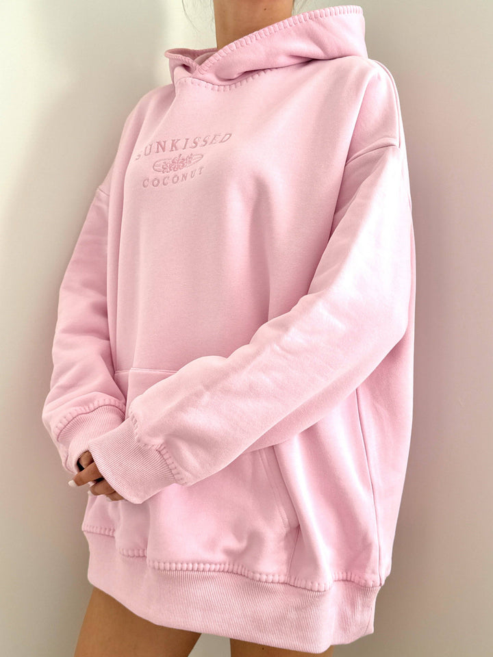 Light Pastel Magenta Stitched Sunkissedcoconut Logo Hoodie 100% Cotton - Baycreek & Co