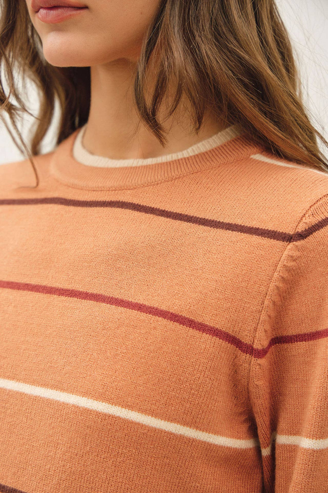 DOUBLE LAYERED LOOK  STRIPE SWEATER TOP : TERRACOTTA / M - Baycreek & Co