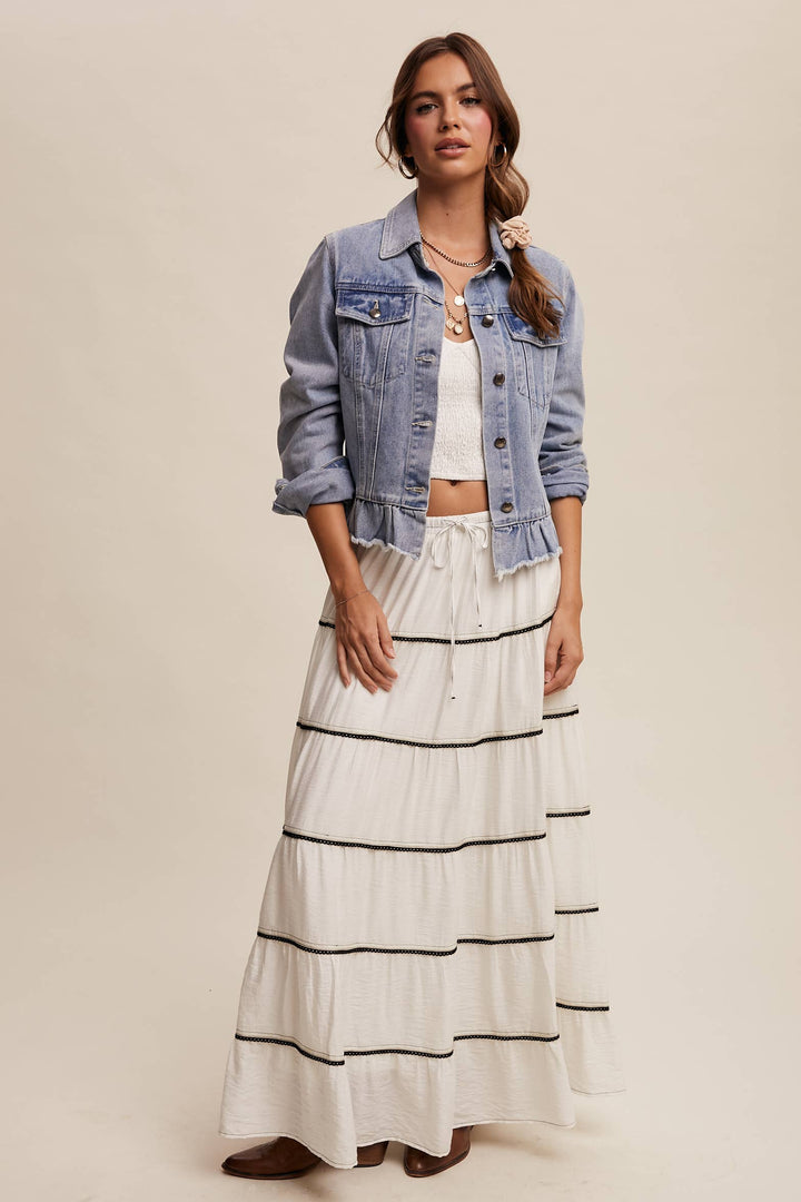 Ruffled Hem Denim Jacket - Baycreek & Co