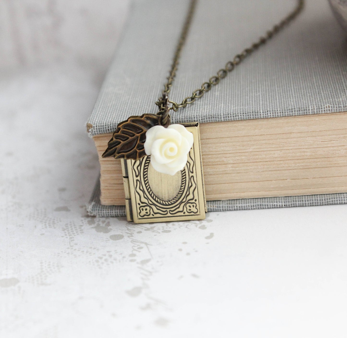 Cream Book Locket Necklace