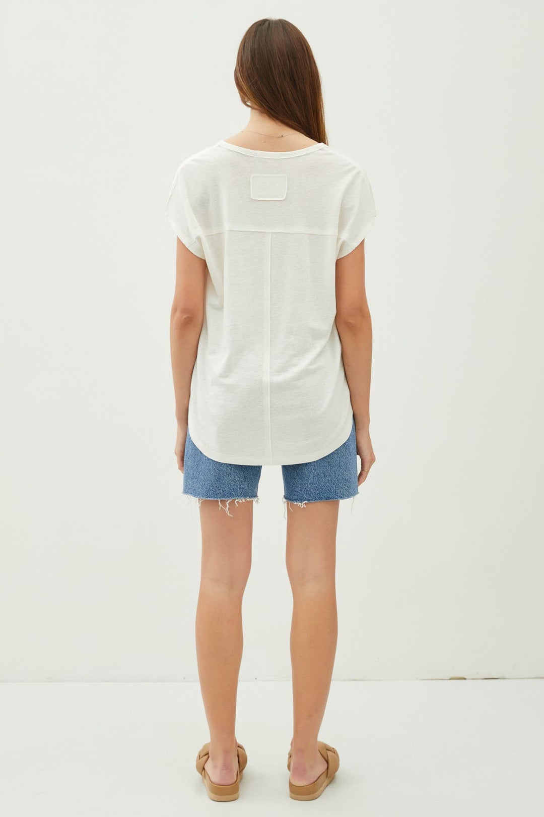 White V-neck Linen Tee