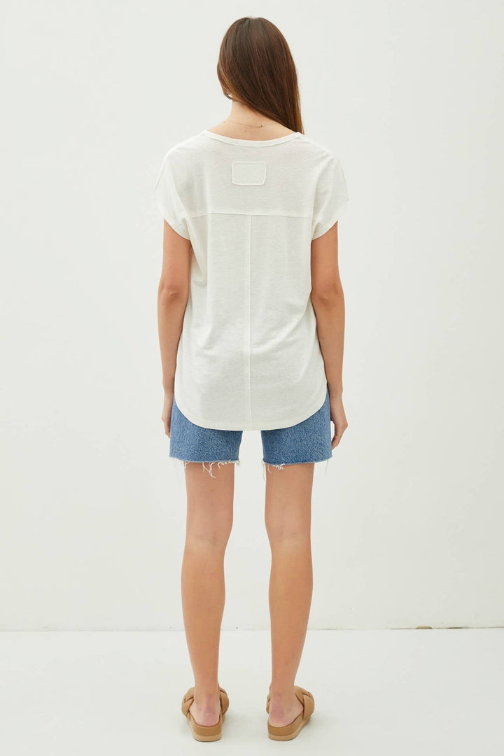 White V-neck Linen Tee