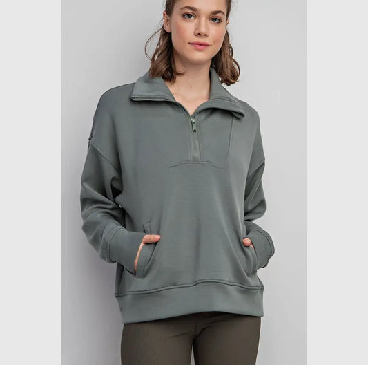 Plus Quarter Zip Funnel Neck Pullover