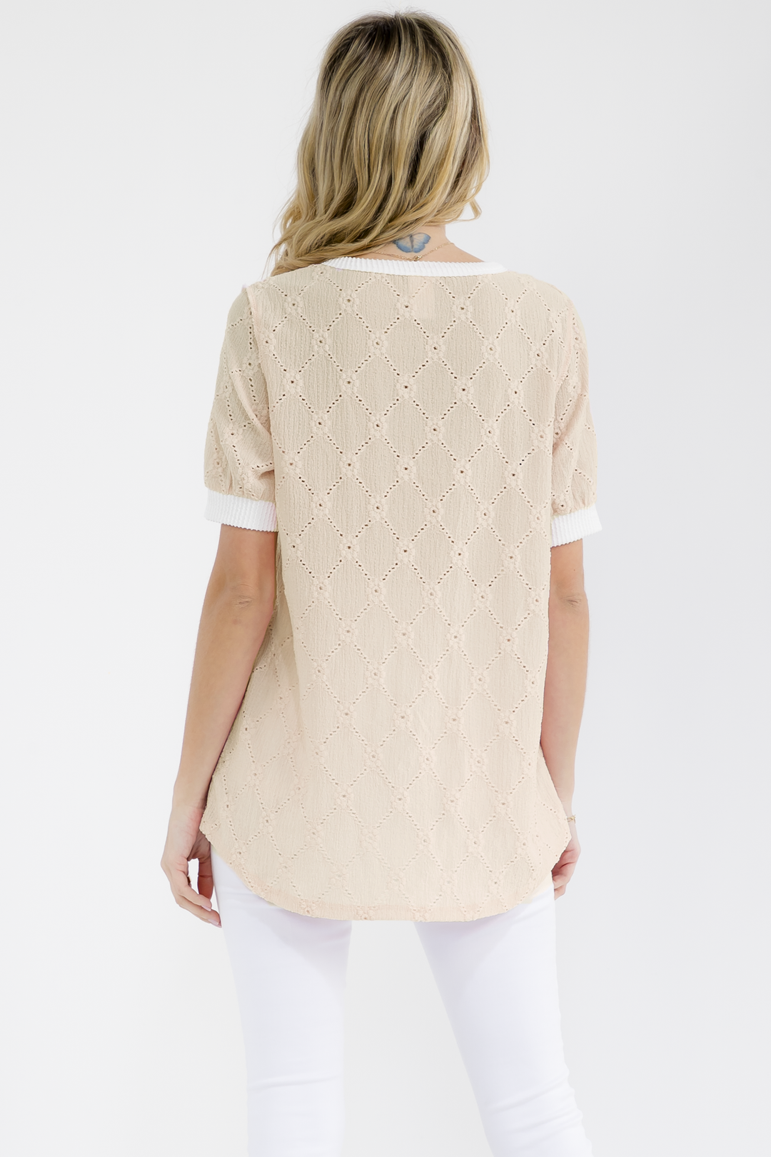 [PLUS SIZE] Short Sleeve Lace Knit Henley Top T6221XL - Baycreek & Co