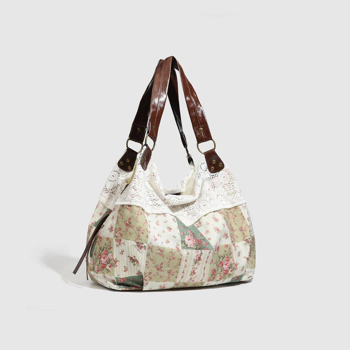 Floral Patchwork Lace Trim Tote Bag 8CW6BBG94 - Baycreek & Co