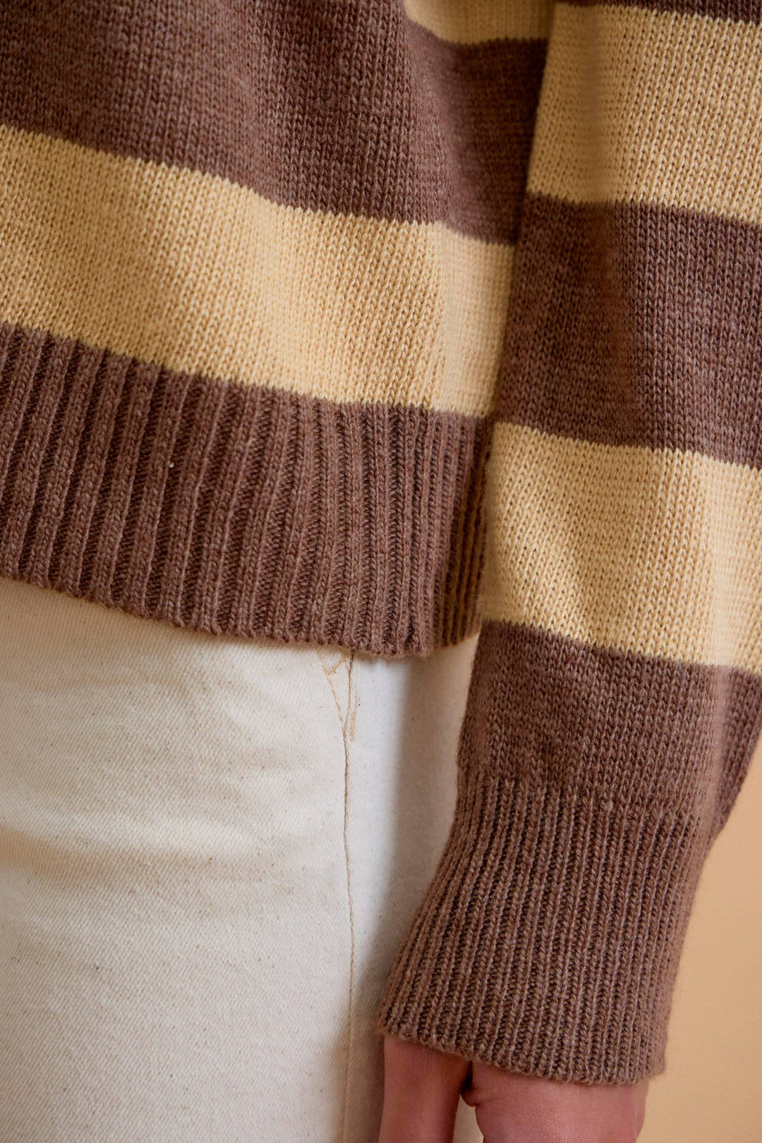 ANGORA BLEND RELAXED FIT WIDE STRIPED SWEATER: MOCHA / L - Baycreek & Co