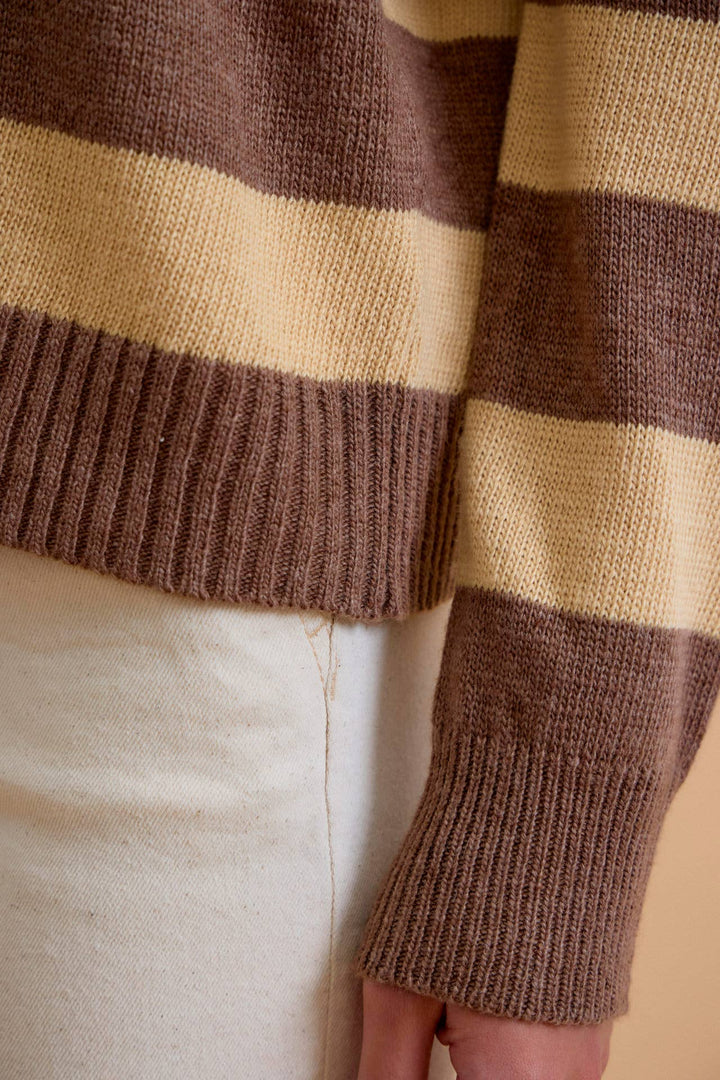 ANGORA BLEND RELAXED FIT WIDE STRIPED SWEATER: MOCHA / L - Baycreek & Co