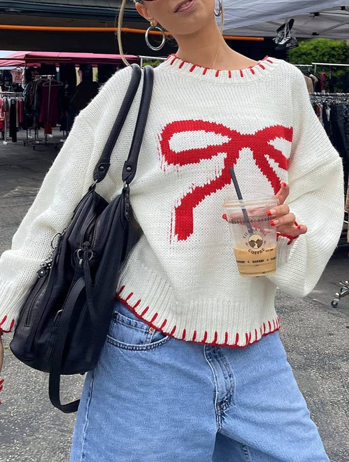 Bow Jacquard Knitted Sweater