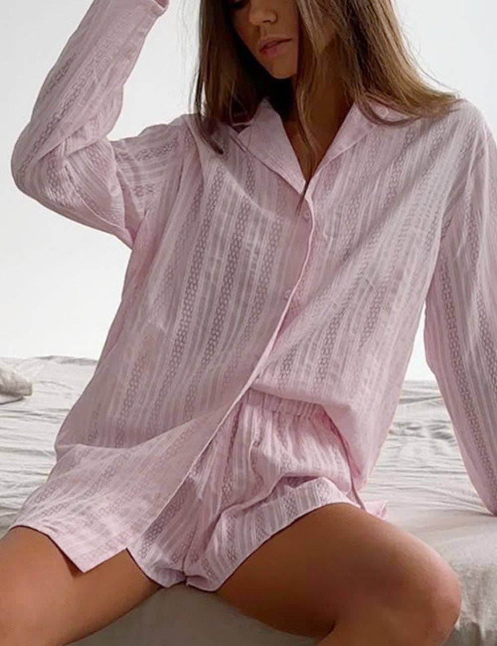 Jacquard Solid Color Soft Sleepwear Sets DPS2243 - Baycreek & Co