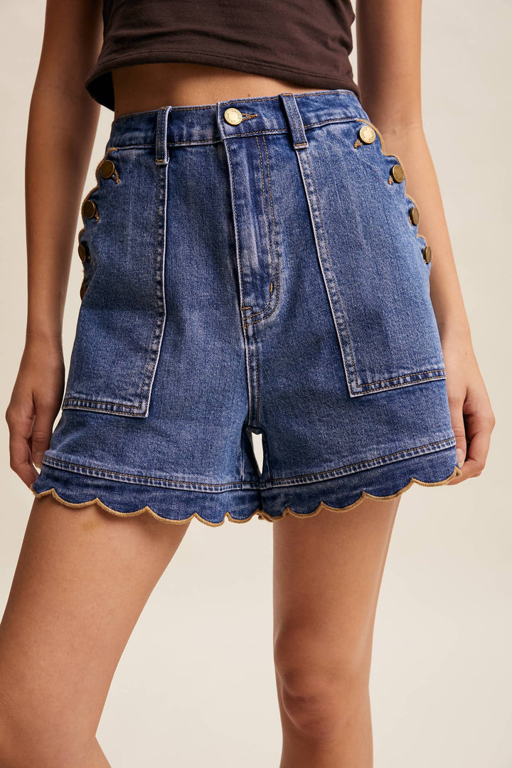 Scallop Button-Side Stretch Denim Shorts LP0277 - Baycreek & Co