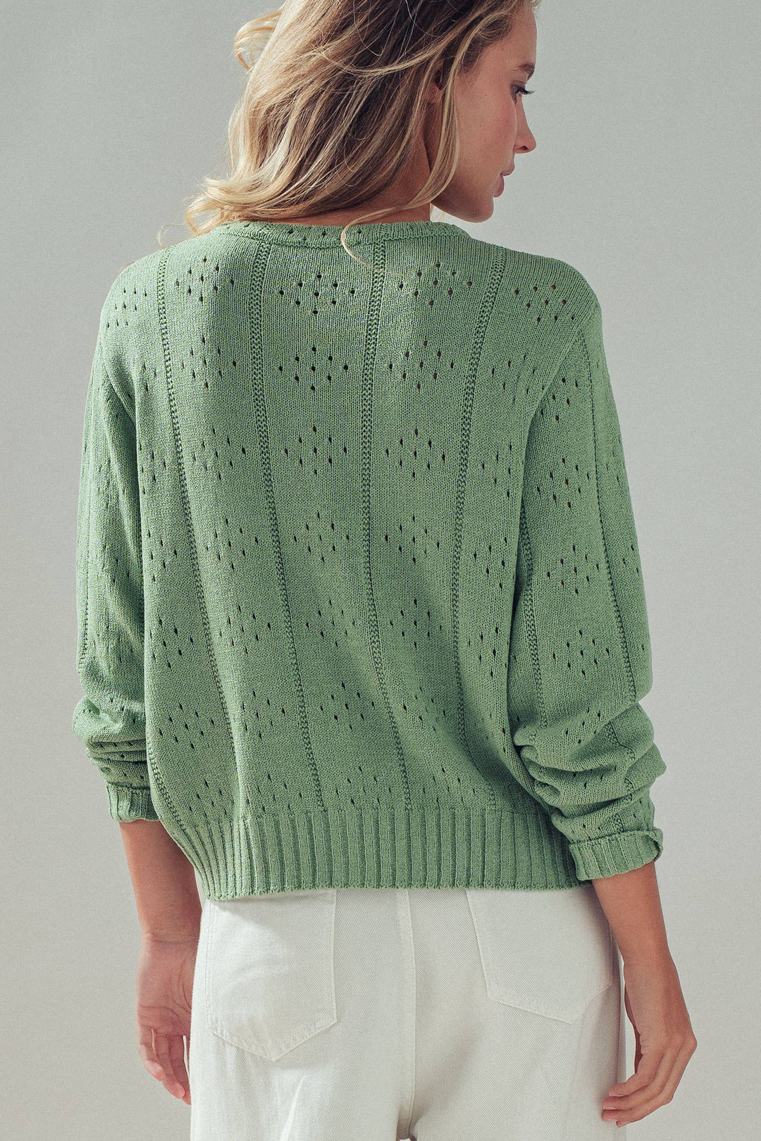 Pointelle Knit Cardigan Lace Trim Button Down - Baycreek & Co