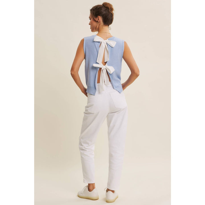 UNEXPECTED TWIST CONTRAST BOW BACK SWEATER TOP - Baycreek & Co